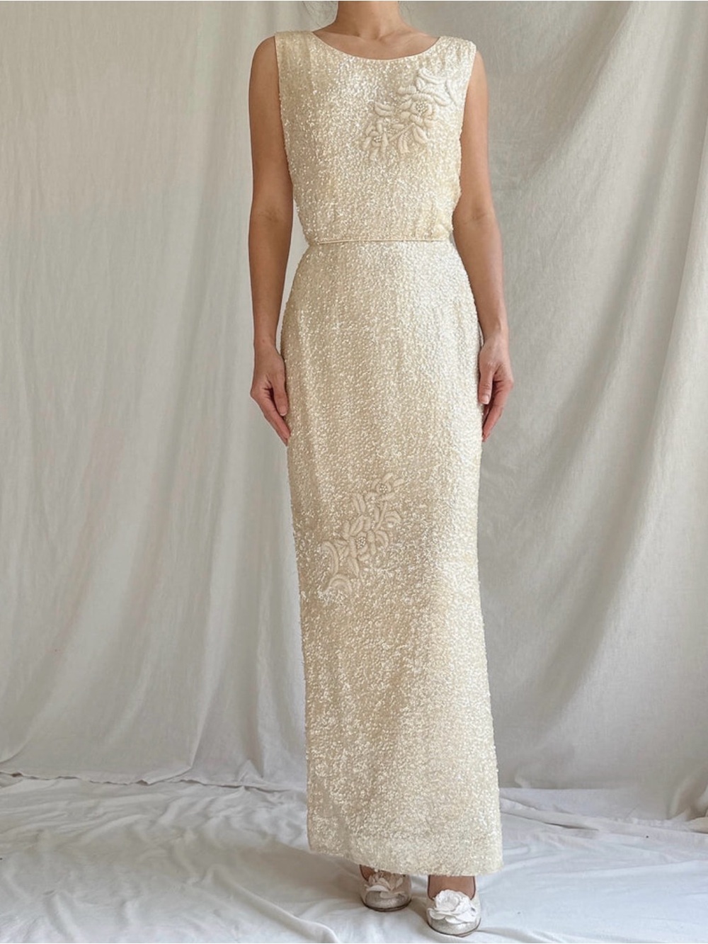 1960s Beaded Rayon Gown - S